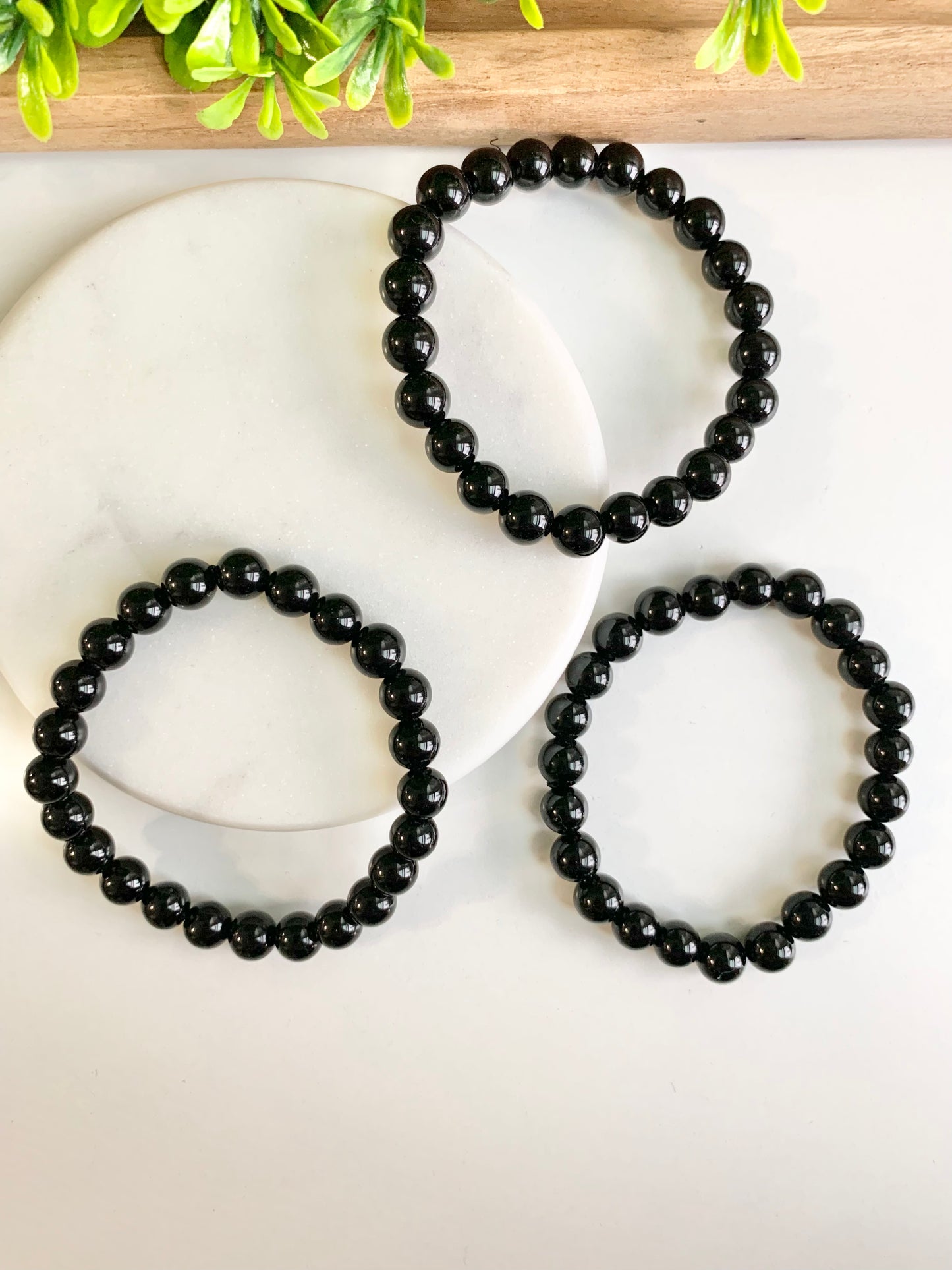 Black Obsidian Round Bead Bracelet, 8mm