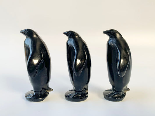 Penguin Carving, Black Obsidian