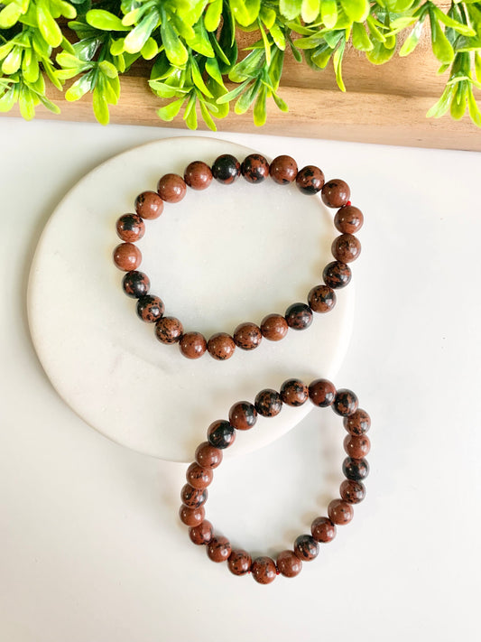 Mahogany Obsidian Round Bead Bracelet, 8mm