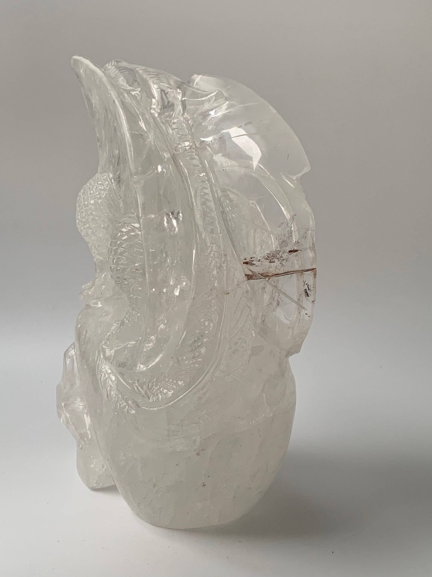 Clear Quartz Dragon on Skull Carving