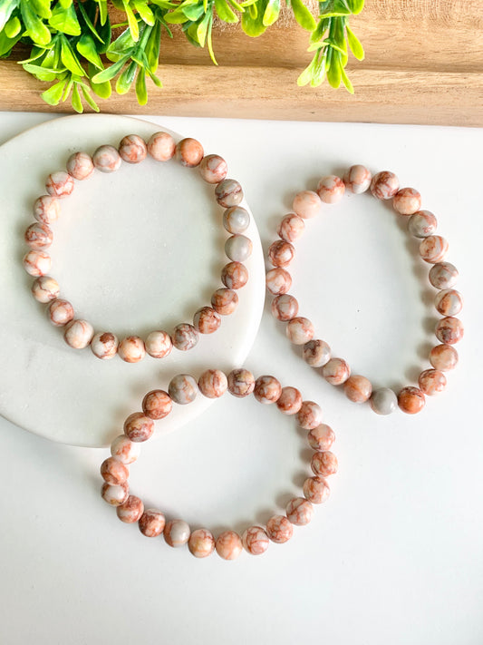 Red Vein Jasper Round Bead Bracelet, 8mm