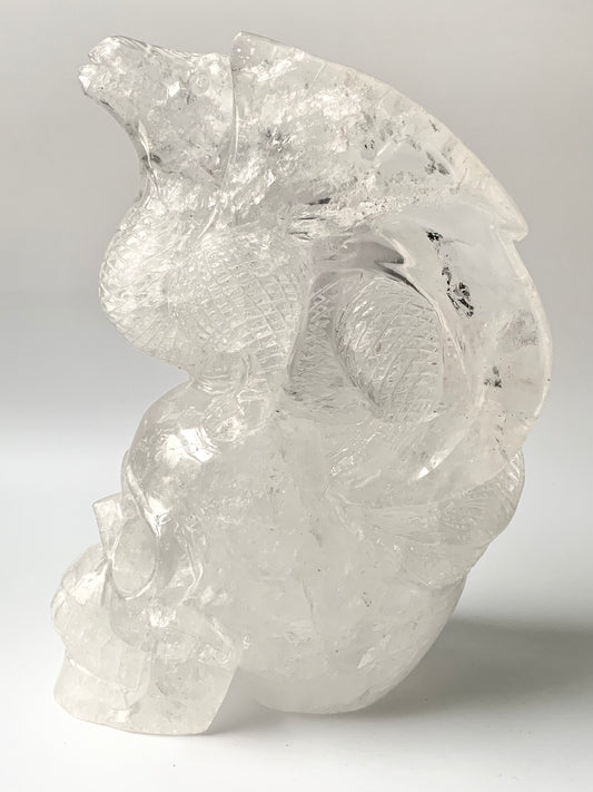 Clear Quartz Dragon on Skull Carving